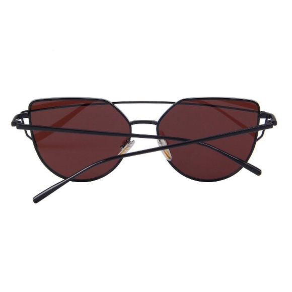 Blue Mirrored Lenses Black Frame Cat Eye Aviators - Picture 4 of 5